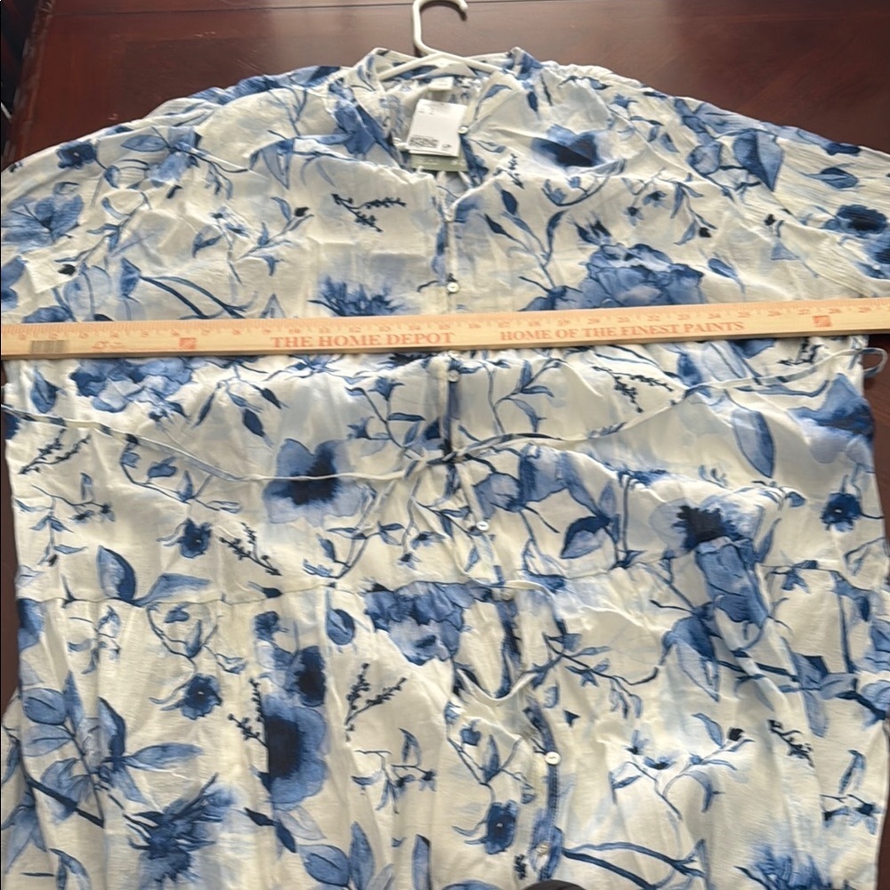 H&M oversized viscose blend crinkled gauzy Blue Floral Maxi Dress watercolor - Picture 10 of 12